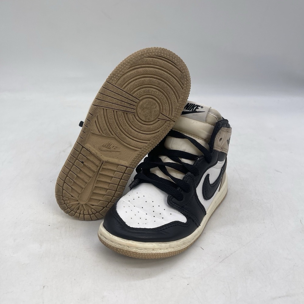 Nike Air Jordan 1 Mid SE Shoes Kids Size 9C Black White Tan FD2598-021